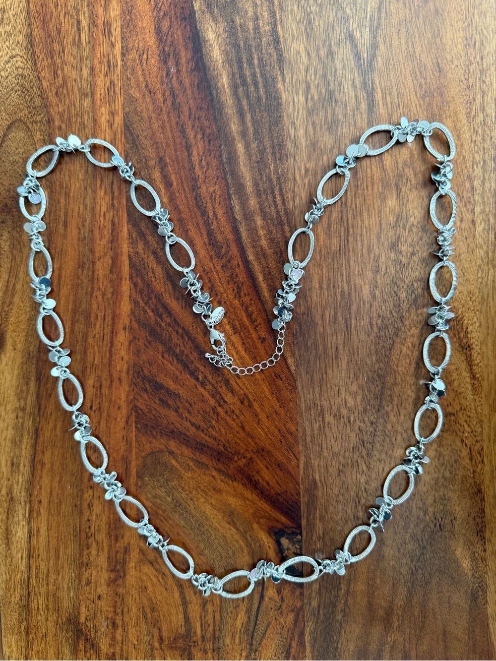Lia Sophia Ibiza Silver Tone Textured Oval Link & Disc Station Long Necklace